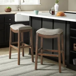 Gray Nailhead Trim Saddle Bar Stools, Set Of 2-Kirkland's Home Hot