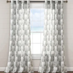 Gray Palm Leaves Curtain Panel Set, 84 In.-Kirkland's Home Clearance