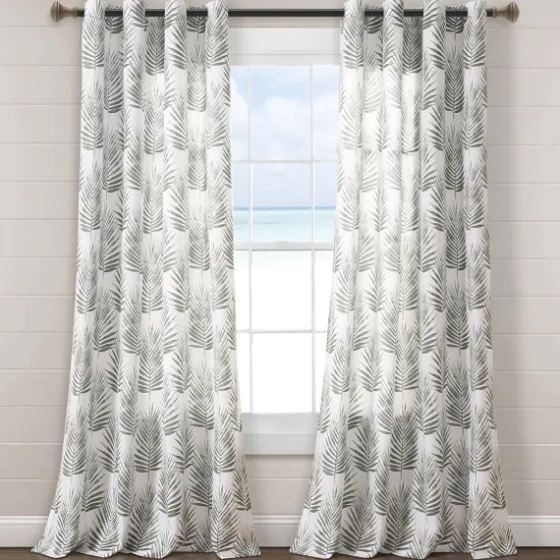 Gray Palm Leaves Curtain Panel Set, 84 In.-Kirkland's Home Clearance