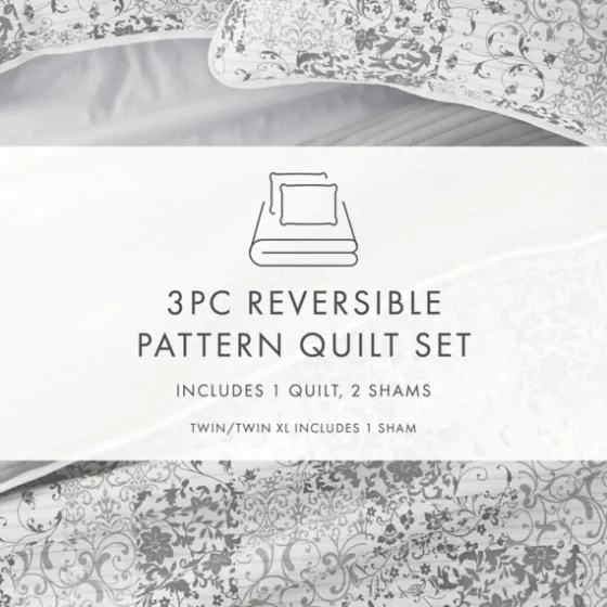 Gray Patchwork Reversible 3-Pc. King Quilt Set-Kirkland's Home Flash Sale