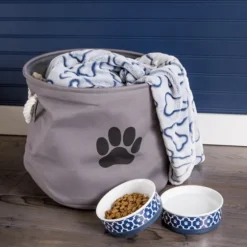 Gray Paw Print Round Basket With Handles-Kirkland's Home Best Sale