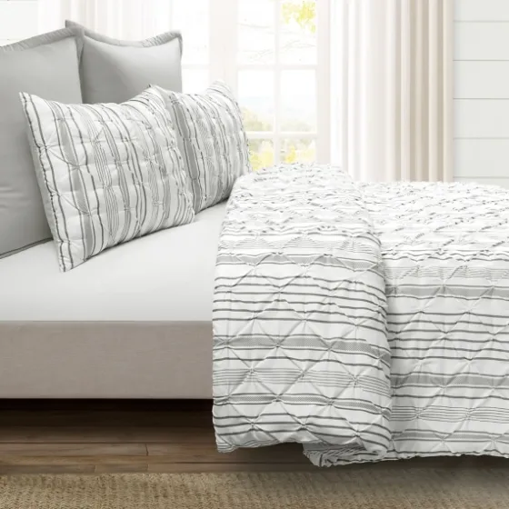 Gray Pintuck Stripe Full/Queen 5-Pc. Comforter Set-Kirkland's Home Best