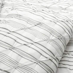 Gray Pintuck Stripe Full/Queen 5-Pc. Comforter Set-Kirkland's Home Best