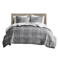 Gray Plaid Reversible 3-Pc. King Duvet Cover Set-Kirkland's Home Cheap