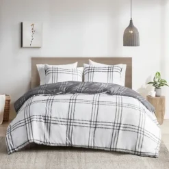 Gray Plaid Reversible 3-Pc. King Duvet Cover Set-Kirkland's Home Cheap