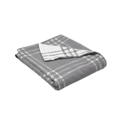 Gray Plaid Reversible 3-Pc. Queen Duvet Cover Set-Kirkland's Home Cheap