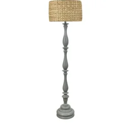 Gray Resin Floor Lamp With Hand Woven Raffia Shade-Kirkland's Home Discount