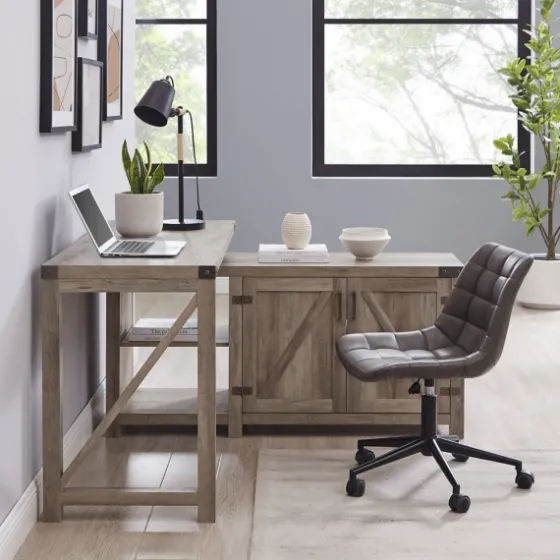 Gray Rustic L-Shape Farmhouse Desk-Kirkland's Home Store