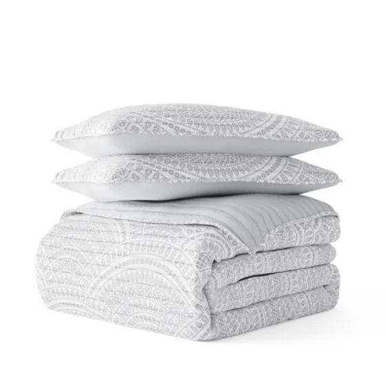 Gray Scalloped Reversible 3-Pc. King Quilt Set-Kirkland's Home Best