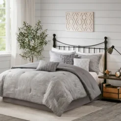 Gray Seersucker 7-Pc. King Comforter Set-Kirkland's Home Shop