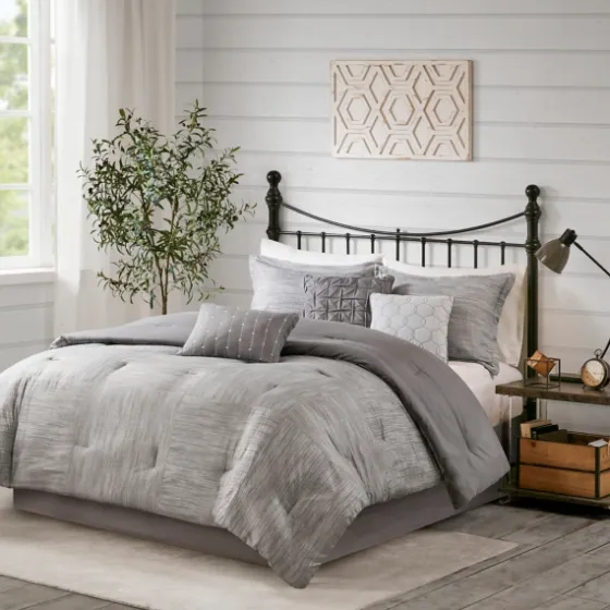 Gray Seersucker 7-Pc. King Comforter Set-Kirkland's Home Shop