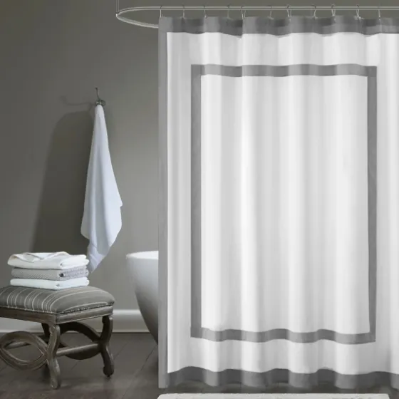 Gray Square Trim Cotton Shower Curtain-Kirkland's Home Fashion