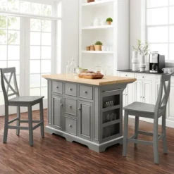 Gray Storage Cabinet 3-Pc. Kitchen Island Set-Kirkland's Home Fashion