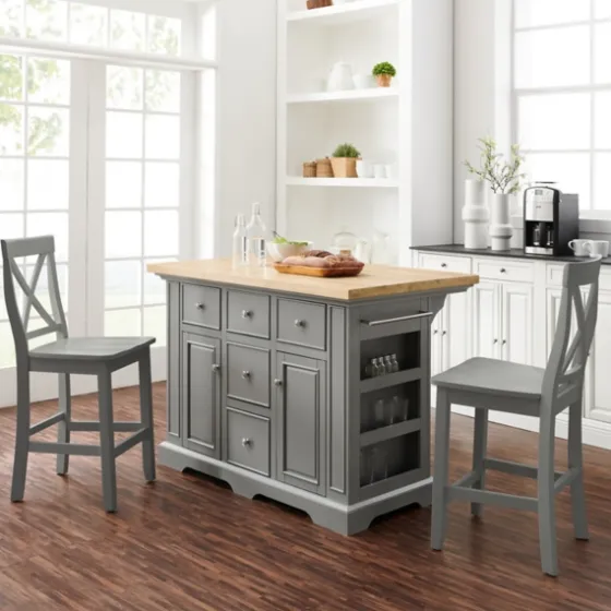 Gray Storage Cabinet 3-Pc. Kitchen Island Set-Kirkland's Home Fashion