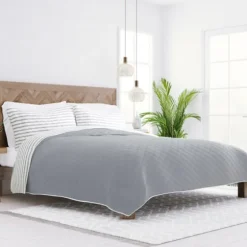 Gray Striped Reversible 3-Pc. King Quilt Set-Kirkland's Home Store