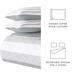 Gray Striped Reversible 3-Pc. King Quilt Set-Kirkland's Home Store