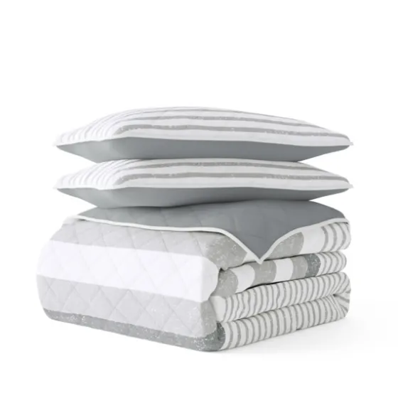 Gray Striped Reversible 3-Pc. Queen Quilt Set-Kirkland's Home Online