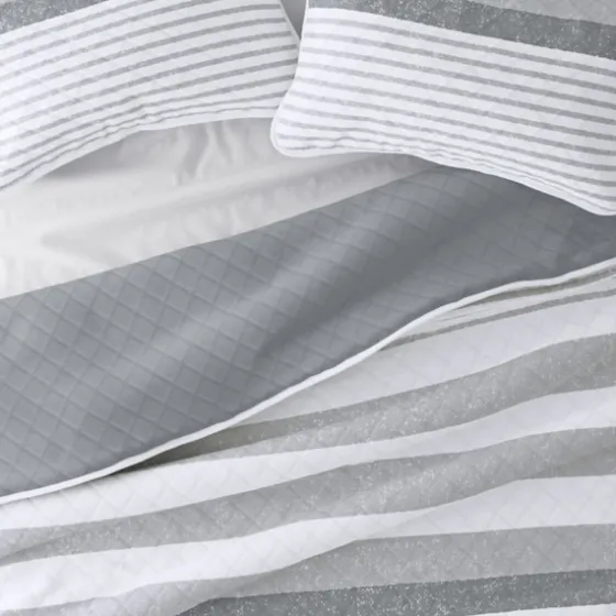 Gray Striped Reversible 3-Pc. Queen Quilt Set-Kirkland's Home Online