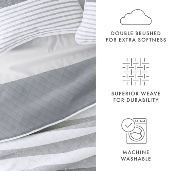 Gray Striped Reversible 3-Pc. Queen Quilt Set-Kirkland's Home Online