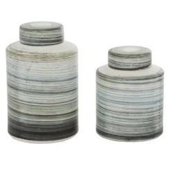 Gray Striped Stoneware Jars With Lids, Set Of 2-Kirkland's Home Sale