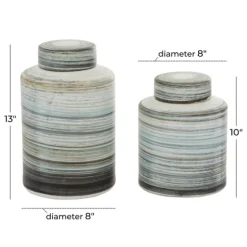 Gray Striped Stoneware Jars With Lids, Set Of 2-Kirkland's Home Sale