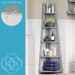 Gray 5-Tier Corner Ladder Bookshelf-Kirkland's Home Store