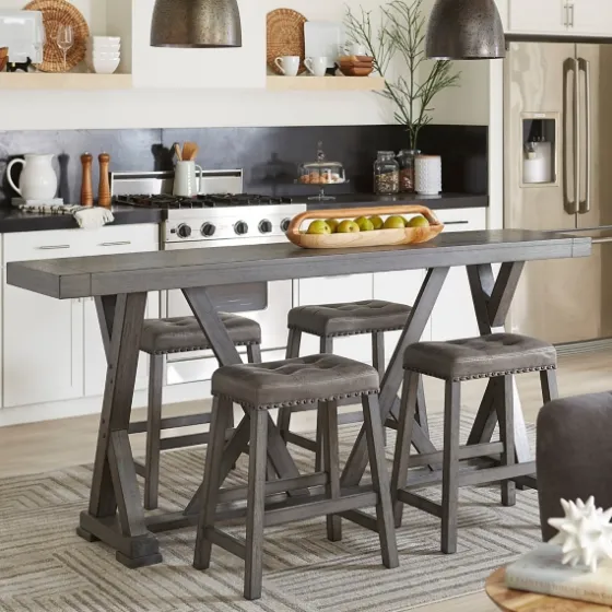 Gray Trestle Base Wooden Counter Table-Kirkland's Home Clearance