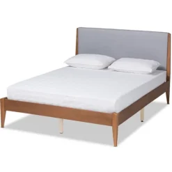 Gray Upholstered Brown Wood King Platform Bed-Kirkland's Home Shop