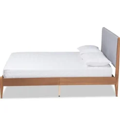 Gray Upholstered Brown Wood King Platform Bed-Kirkland's Home Shop