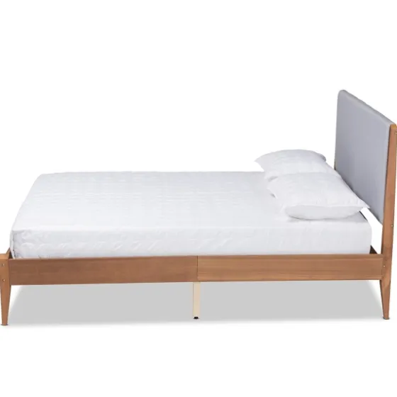 Gray Upholstered Brown Wood King Platform Bed-Kirkland's Home Shop