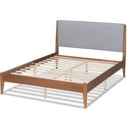 Gray Upholstered Brown Wood King Platform Bed-Kirkland's Home Shop