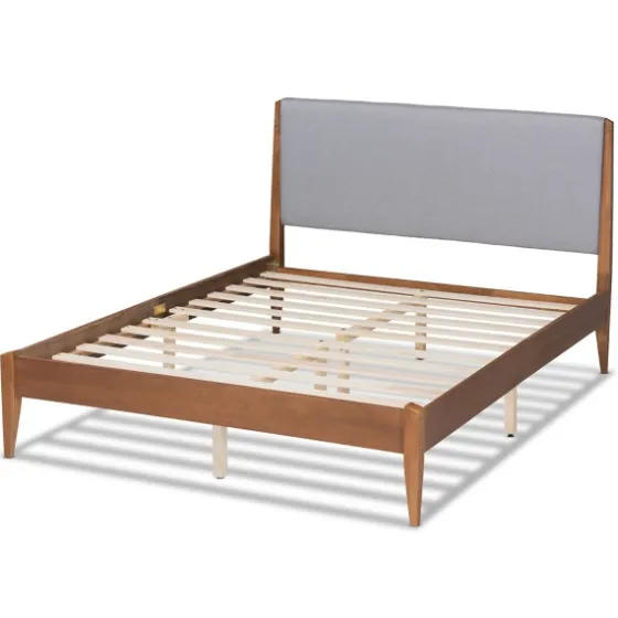 Gray Upholstered Brown Wood King Platform Bed-Kirkland's Home Shop