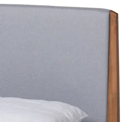 Gray Upholstered Brown Wood King Platform Bed-Kirkland's Home Shop