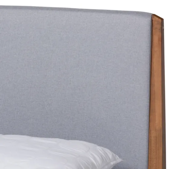Gray Upholstered Brown Wood King Platform Bed-Kirkland's Home Shop