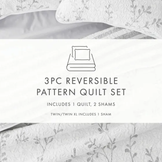 Gray Vines Reversible 3-Pc. Queen Quilt Set-Kirkland's Home Outlet
