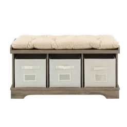 Gray Wash Entryway Bench And Storage Bins-Kirkland's Home Online