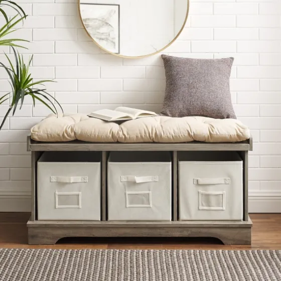 Gray Wash Entryway Bench And Storage Bins-Kirkland's Home Online