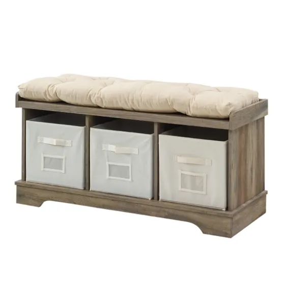 Gray Wash Entryway Bench And Storage Bins-Kirkland's Home Online