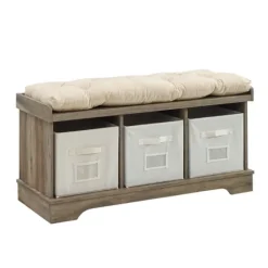 Gray Wash Entryway Bench And Storage Bins-Kirkland's Home Online
