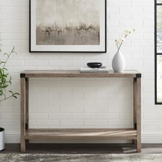 Gray Wash Farmhouse X-Frame Console Table-Kirkland's Home New