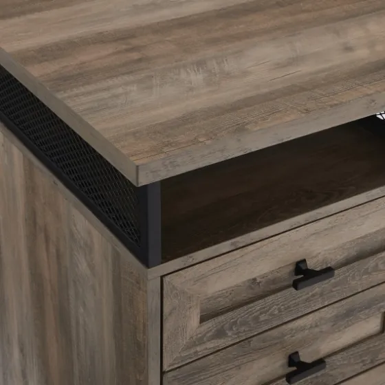 Gray Wash Wood And Mesh 3-Drawer Desk-Kirkland's Home Discount