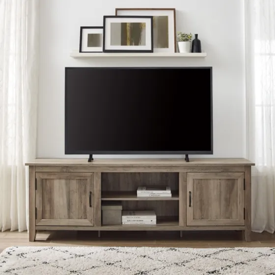 Gray Wash Wood Grooved Door Tv Stand-Kirkland's Home Online
