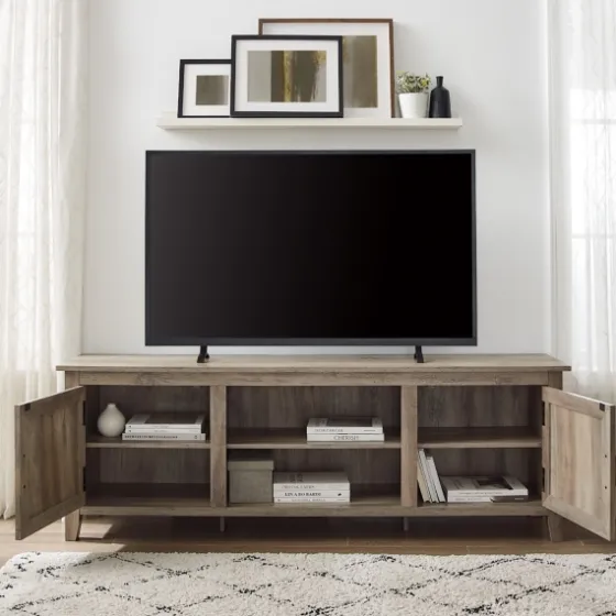 Gray Wash Wood Grooved Door Tv Stand-Kirkland's Home Online