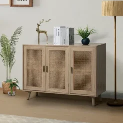 Gray Wood And Cane 3-Door Cabinet-Kirkland's Home Cheap