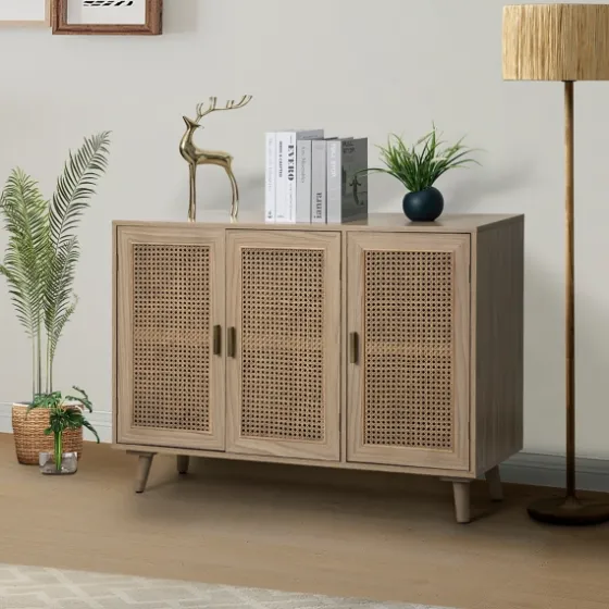 Gray Wood And Cane 3-Door Cabinet-Kirkland's Home Cheap
