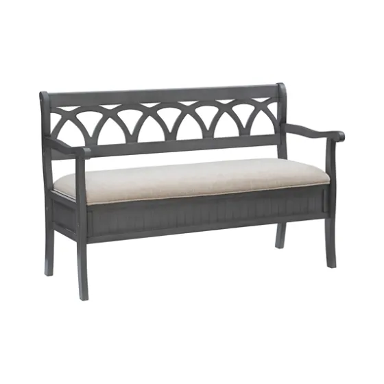Gray Wood Upholstered Storage Bench-Kirkland's Home Hot