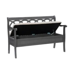Gray Wood Upholstered Storage Bench-Kirkland's Home Hot