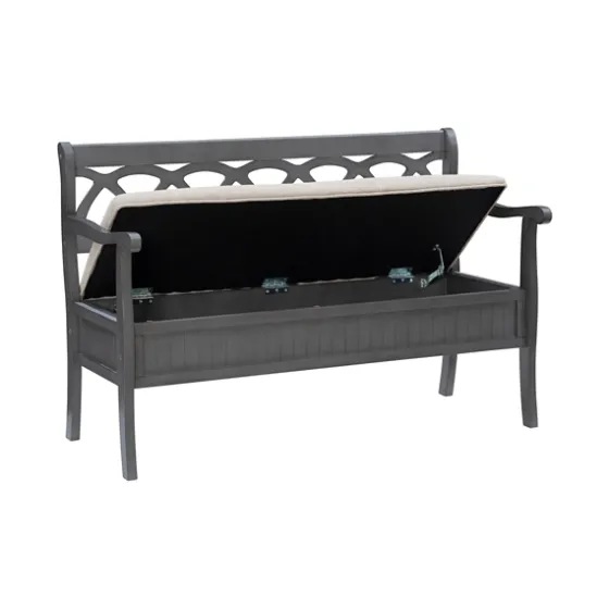 Gray Wood Upholstered Storage Bench-Kirkland's Home Hot