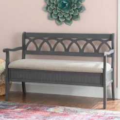 Gray Wood Upholstered Storage Bench-Kirkland's Home Hot
