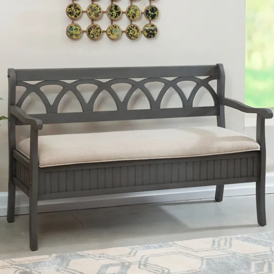 Gray Wood Upholstered Storage Bench-Kirkland's Home Hot